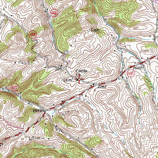Topographic Map of Cecils Church, VA