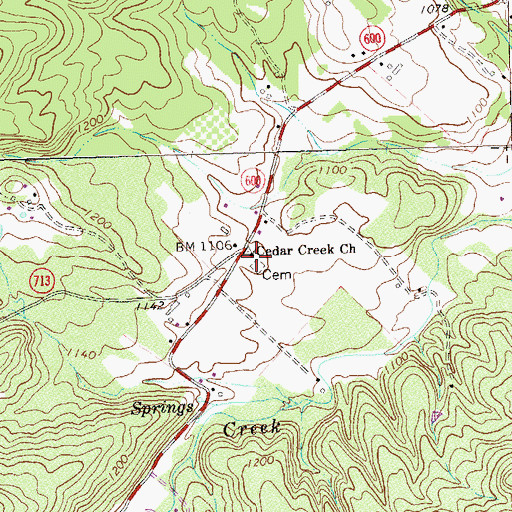 Topographic Map of Cedar Creek Church, VA