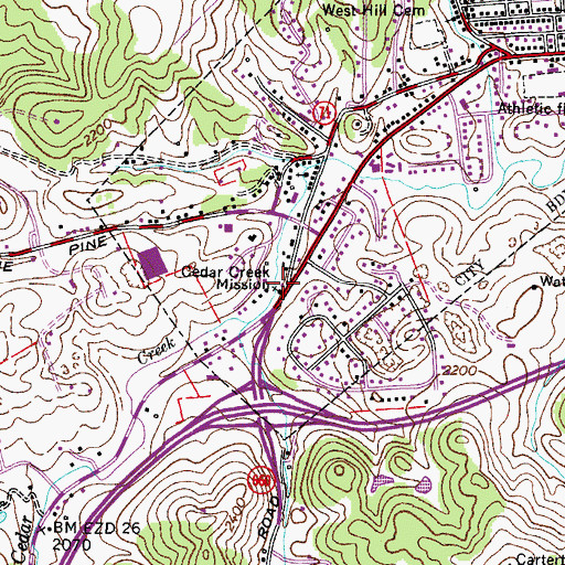 Topographic Map of Cedar Creek Mission, VA