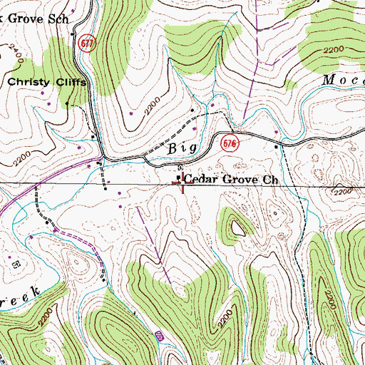 Topographic Map of Cedar Grove Church, VA