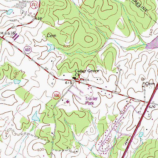 Topographic Map of Cedar Grove Church, VA