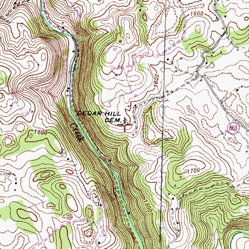 Topographic Map of Cedar Hill Cemetery, VA