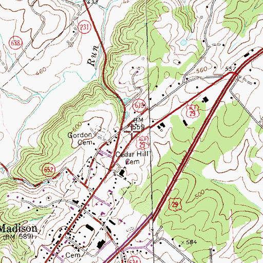 Topographic Map of Cedar Hill Cemetery, VA