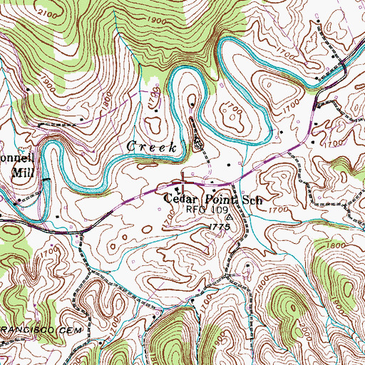 Topographic Map of Cedar Point School, VA