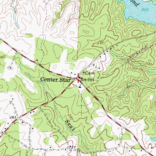Topographic Map of Center Star, VA