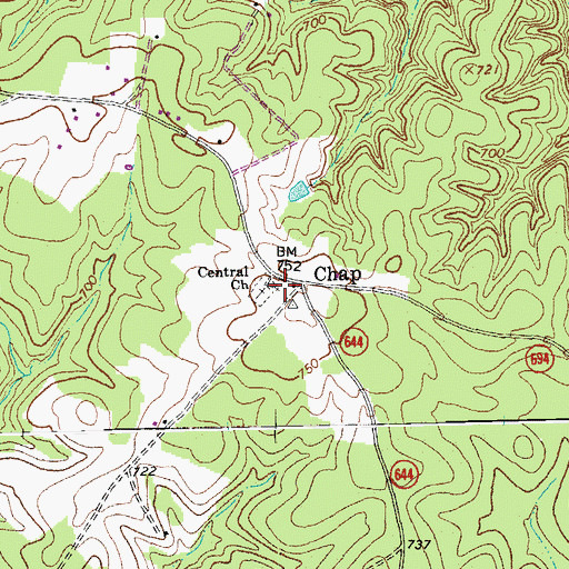 Topographic Map of Central Church, VA