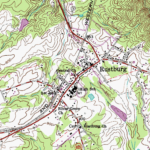 Topographic Map of Central Church, VA