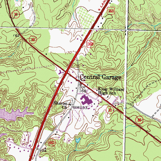 Topographic Map of Central Garage, VA