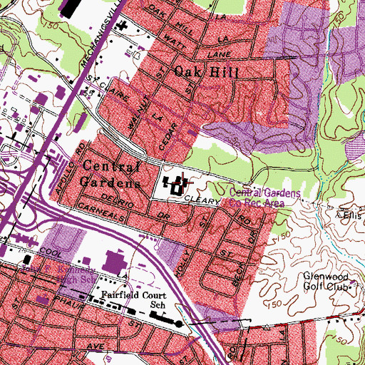 Topographic Map of Central Gardens School, VA