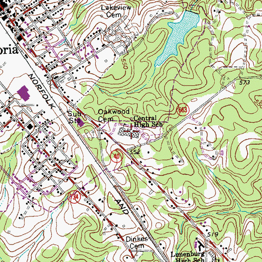 Topographic Map of Central High School, VA