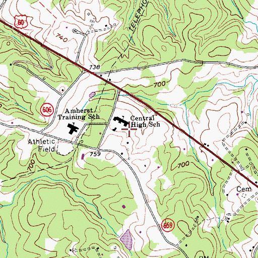 Topographic Map of Central High School, VA