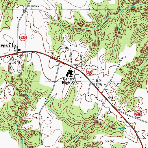 Topographic Map of Central High School, VA