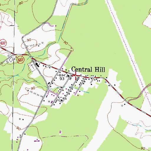 Topographic Map of Central Hill, VA