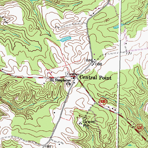 Topographic Map of Central Point, VA