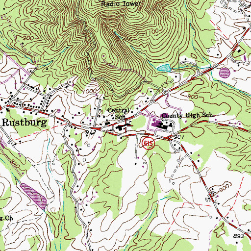 Topographic Map of Central School, VA