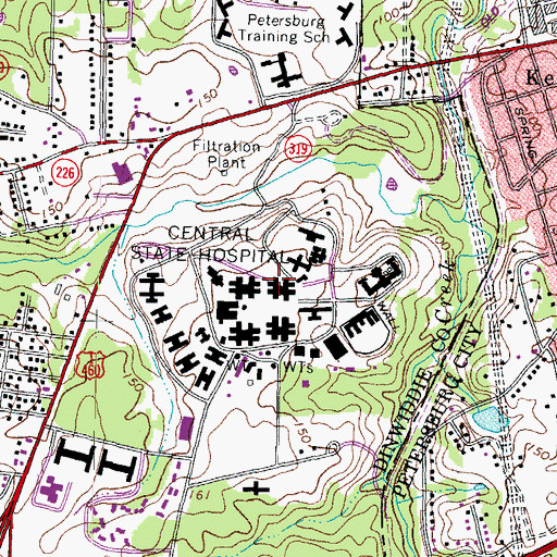 Topographic Map of Central State Hospital, VA