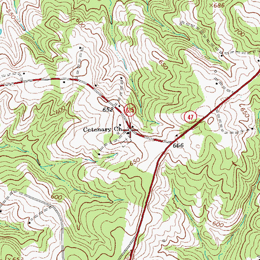 Topographic Map of Cetenary Church, VA