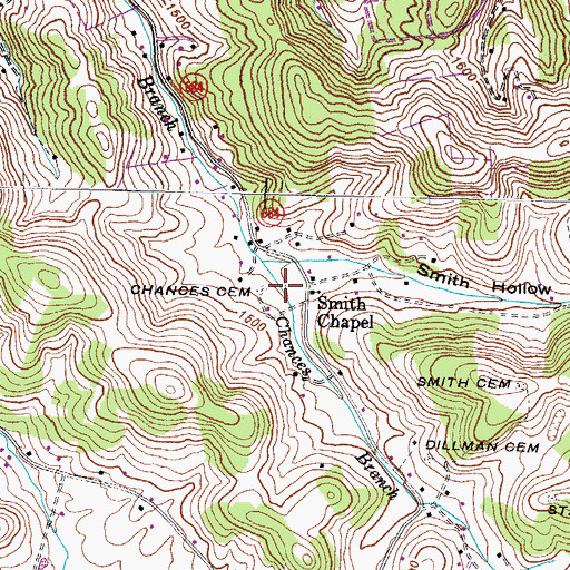 Topographic Map of Chances Cemetery, VA