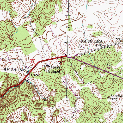 Topographic Map of Chances Chapel, VA