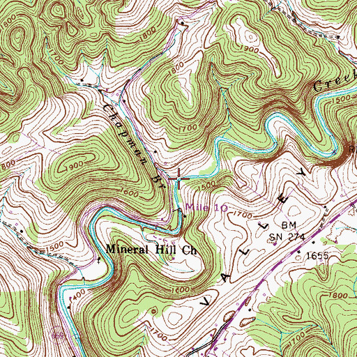 Topographic Map of Chapman Branch, VA