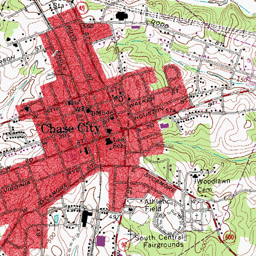Topographic Map of Chase City, VA