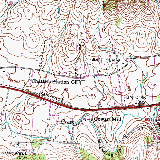 Topographic Map of Chattels Station Church, VA