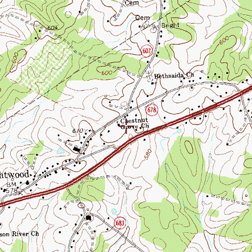 Topographic Map of Chestnut Grove Baptist Church, VA