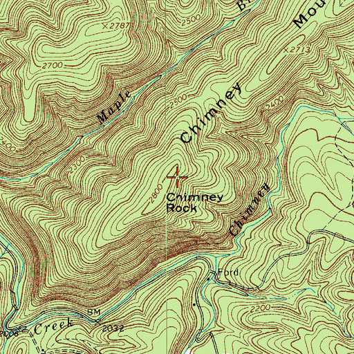 Topographic Map of Chimney Rock, VA