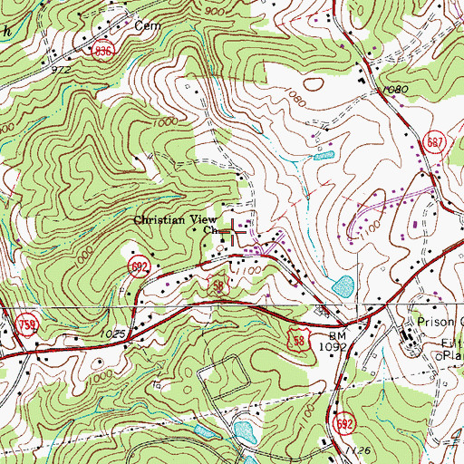 Topographic Map of Christian View Church, VA
