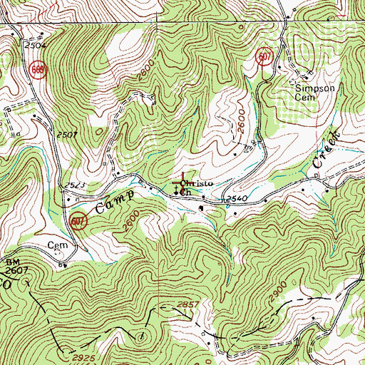 Topographic Map of Christo Church, VA