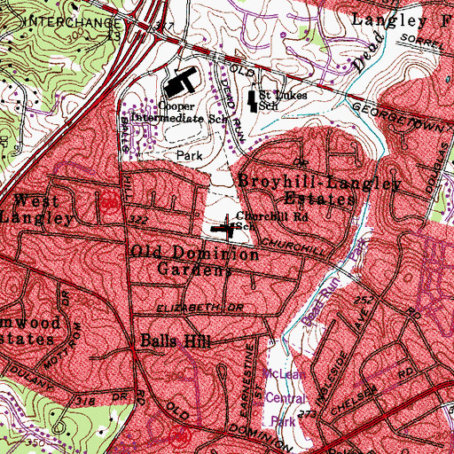 Topographic Map of Churchill Road Elementary School, VA