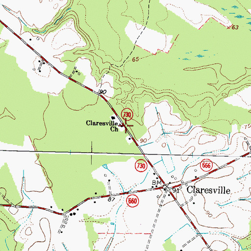 Topographic Map of Claresville Church, VA