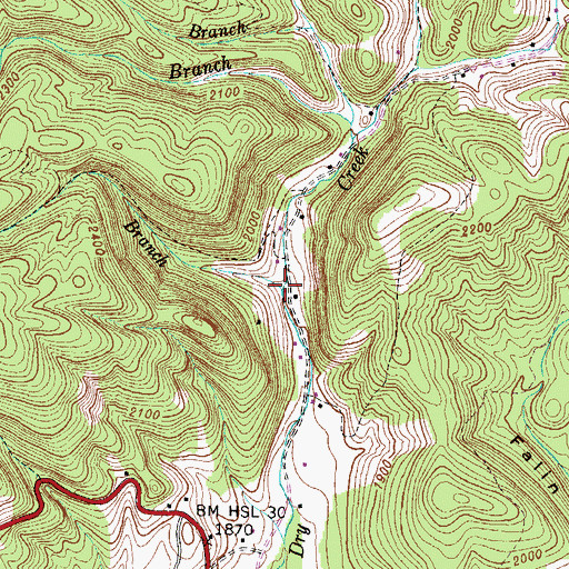 Topographic Map of Clark Branch, VA