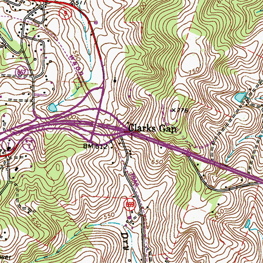 Topographic Map of Clarkes Gap, VA