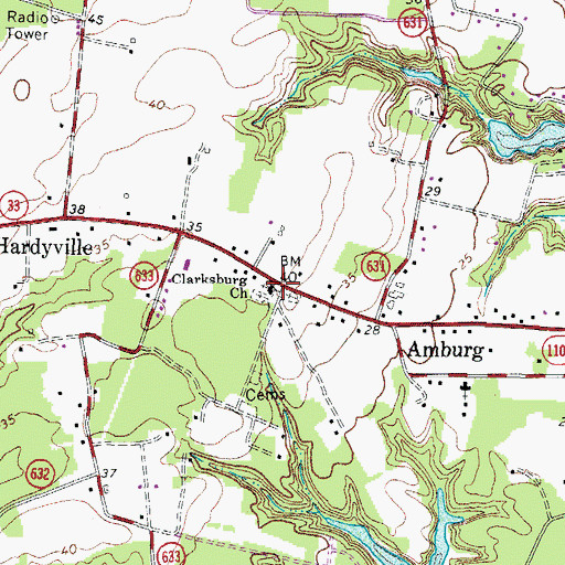 Topographic Map of Clarksburg Church, VA