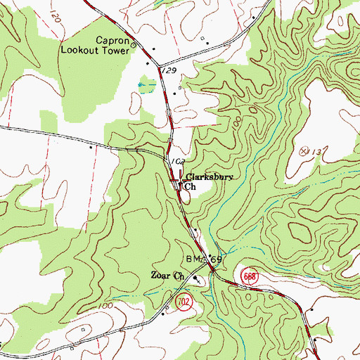 Topographic Map of Clarksbury Church, VA