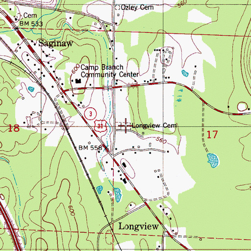 Topographic Map of Longview Cemetery, AL