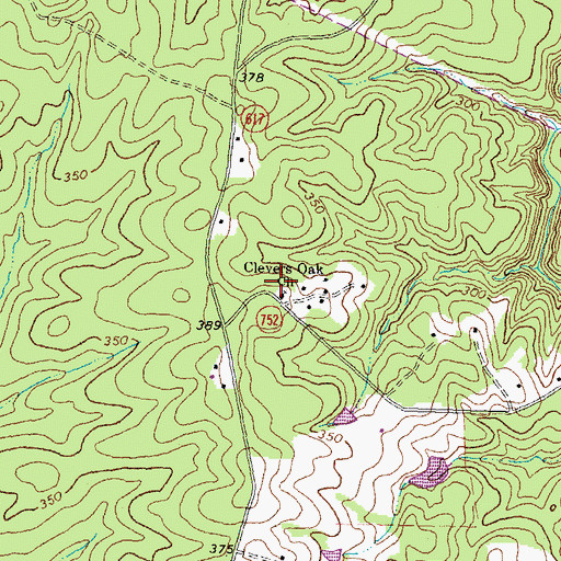 Topographic Map of Clevers Oak Church, VA