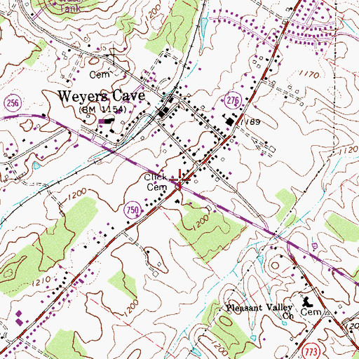 Topographic Map of Click Cemetery, VA