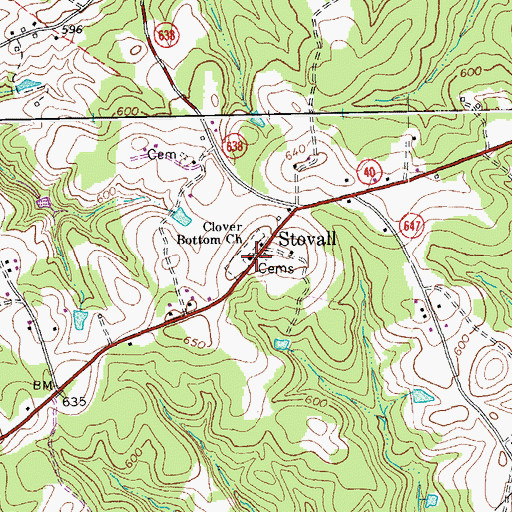 Topographic Map of Clover Bottom Church, VA