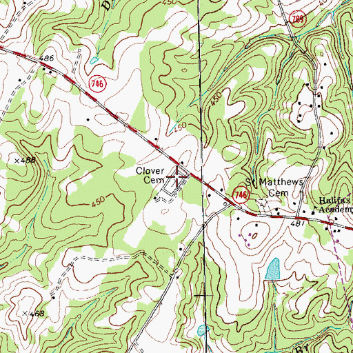Topographic Map of Clover Cemetery, VA
