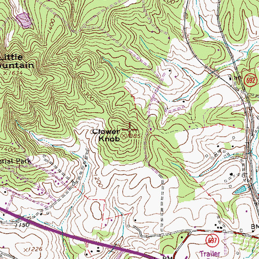 Topographic Map of Clower Knob, VA