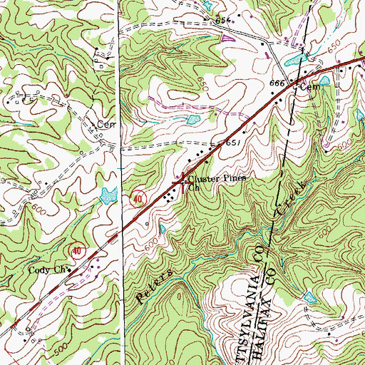 Topographic Map of Cluster Pines Church, VA