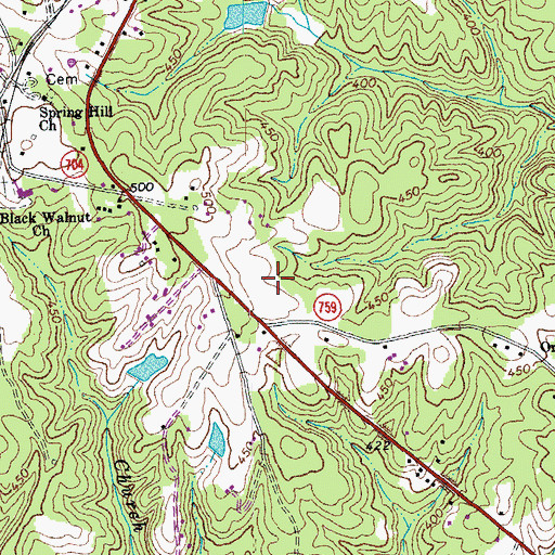 Topographic Map of Cluster Springs Elementary School, VA