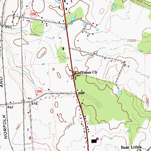 Topographic Map of Coffman Church, VA
