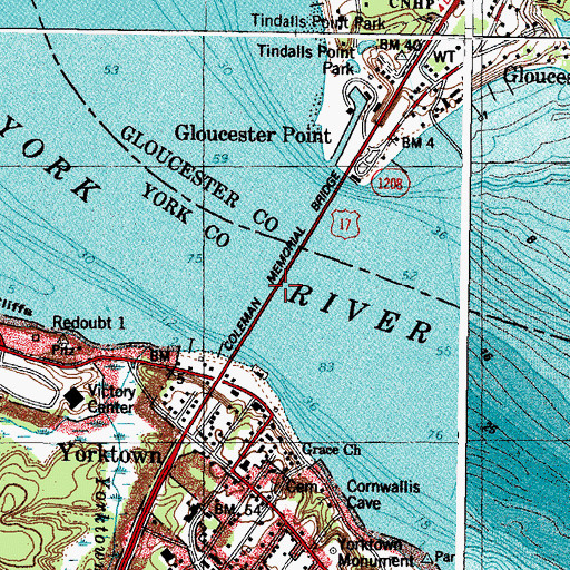 Topographic Map of Coleman Memorial Bridge, VA