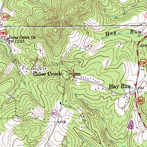 Topographic Map of Coles Creek, VA