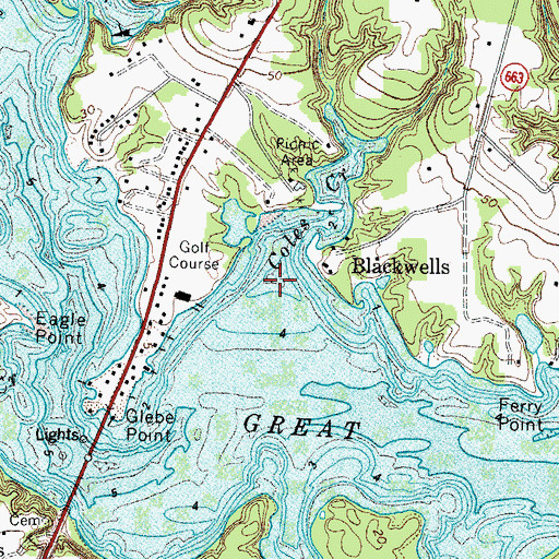 Topographic Map of Coles Creek, VA