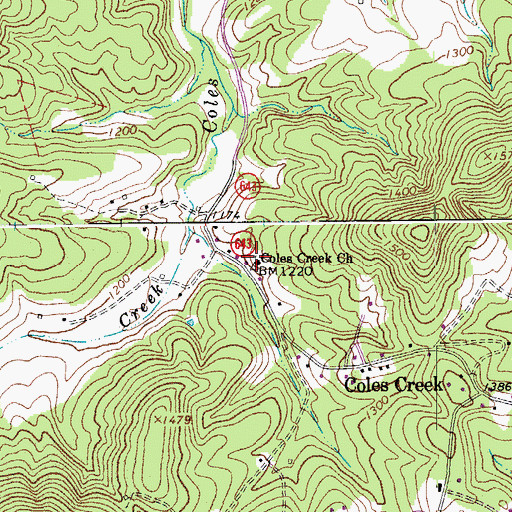 Topographic Map of Coles Creek Church, VA