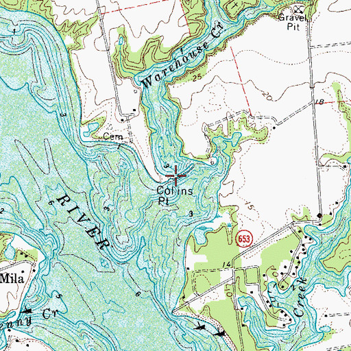 Topographic Map of Collins Point, VA